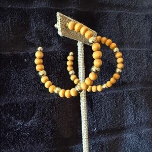 Park Lane Wooden Bead Hoop Earrings with Gold Accents